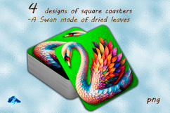 Square coaster | 4 designs-Swan made of dried leaves, PNG Product Image 1
