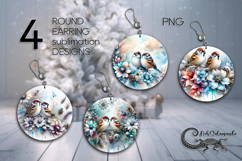 Christmas birds | 4 Round earring Sublimation designs PL Product Image 1