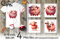 Valentine cow | 4 PNG Sublimation designs P Product Image 1