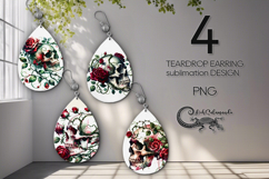Gothic skulls | 4 Teardrop Earring Sublimation designs P2 Product Image 1