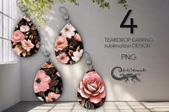 Watercolor flowers | pink Teardrop earring sublimation PL2 Product Image 1
