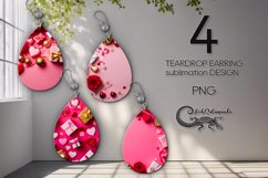 3d Hearts | 4 pink teardrop earring Sublimation designs Product Image 1