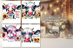 Cow &amp; flower | 4 watercolor Money Card Sublimation designs 2 Product Image 1