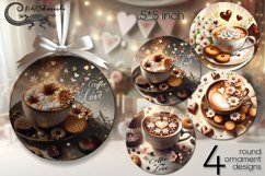 Coffee is my love | 4 round ornaments sublimation designs P2 Product Image 1
