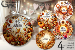 Hello autumn | 4 fall Round ornament sublimation designs PL2 Product Image 1