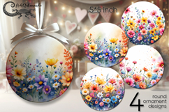 Watercolor flowers | spring round ornaments sublimation PL2 Product Image 1