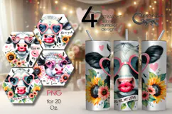 Cow with lowers | 4 western tumbler sublimation designs PL2 Product Image 1