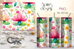 Watercolor Flowers | Skinny tumbler Sublimation design PLUS2 Product Image 1
