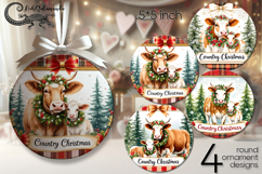 Country Christmas | cow round ornaments sublimation Product Image 1