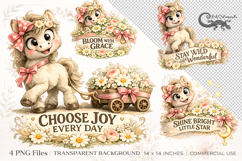 Cute Funny Horse Quotes Clipart | 4 PNG sublimation designs Product Image 1