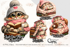 Cat introvert &amp; book | 4 PNG clipart Sublimation designs Product Image 1