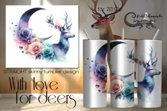 Moon, flowers & Deer | Skinny tumbler sublimation design PL2 Product Image 1