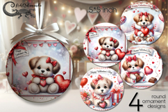 Valentine puppy | 4 love round ornaments sublimation designs Product Image 1