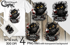 Funny black bird &amp; wine | 4 PNG Sublimation designs Product Image 1