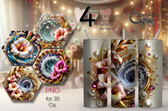 3D Flowers & pearls | Skinny tumbler sublimation designs P2 Product Image 1
