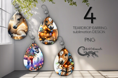 Xmas Horse &amp; garland | Teardrop earring sublimation design Product Image 1
