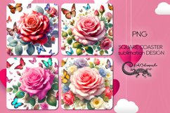 Watercolor rose | 4 square coaster sublimation designs PLUS2 Product Image 1