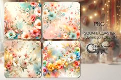 Watercolor flowers | 4 square coaster sublimation designs PL Product Image 1