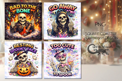 Funny Skeleton Coaster Sublimation Bundle | 4 square coasters Product Image 1