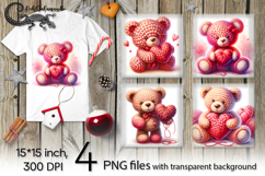 Valentine teddy bear | 4 PNG Sublimation designs P2 Product Image 1