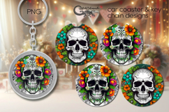 Skull and flowers | Halloween Car coaster &amp; key chain PL2 Product Image 1