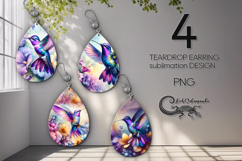 Watercolor Hummingbird | 4 Sublimation Teardrop earrings Product Image 1