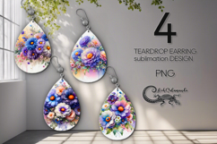 Gentle flowers | 4 Teardrop earring sublimation designs PL2 Product Image 1