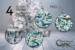 Christmas landscape | Round earring Sublimation designs PL2 Product Image 1