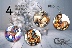 Christmas horse &amp; garland | 4 xmas Round earring Sublimation Product Image 1