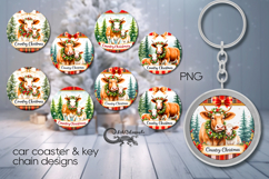 Country Christmas | xmas cow 4 Car coaster &amp; 4 key chain Product Image 1