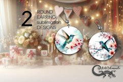 Spring hummingbird | 2 Round Earring Sublimation designs PL2 Product Image 1