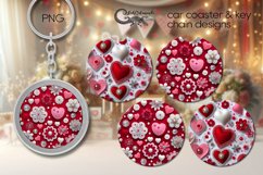 Valentine 3d hearts | red &amp; white car coaster &amp; key chain 2 Product Image 1