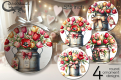 Hello spring | 4 flowers round ornaments sublimation Product Image 1