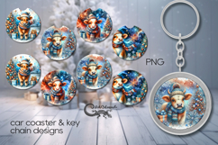 Christmas cow | 4 xmas Car coaster &amp; 4 key chain designs P Product Image 1