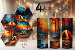 Tent in forest | 4 summer tumbler Sublimation designs PL2 Product Image 1