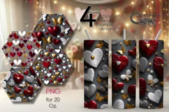 3d red & grey Hearts | 4 Skinny tumbler sublimation designs Product Image 1