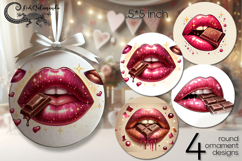 Valentine lips | 4 round ornaments sublimation designs P2 Product Image 1