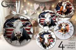 Cow &amp; wall | patriotic round ornament sublimation design Product Image 1