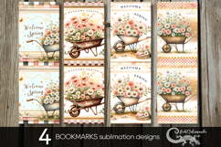 Vintage spring | 4 flowers bookmarks sublimation designs PL2 Product Image 1