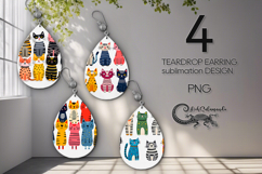 Cat lovers | cartoon Teardrop earring sublimation design PL2 Product Image 1