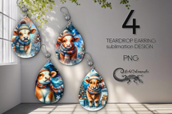 Christmas Cows | retro Teardrop earring sublimation design Product Image 1
