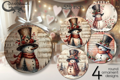 Cute Snowman | 4 retro Round ornaments sublimation P2 Product Image 1