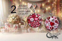 3d Valentine hearts | Red &amp; white Sublimation round earring2 Product Image 1