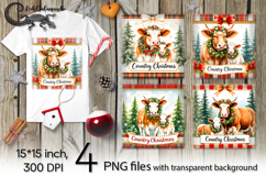 Country Christmas | 4 cow PNG Sublimation designs Product Image 1