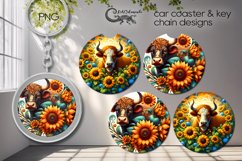 Cow &amp; sunflowers | 2 Sublimation car coaster &amp; key chain P2 Product Image 1