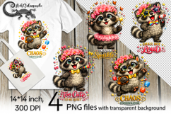 Funny raccoon | 4 cute kids PNG Sublimation designs Product Image 1