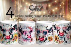 Cow &amp; flowers | 4 Mug watercolor sublimation designs PL2 Product Image 1