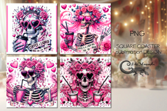 Skulls and coffee| Halloween square coaster sublimation P2 Product Image 1
