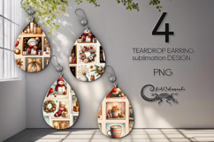 Xmas collage | christmas Teardrop earring sublimation PL2 Product Image 1