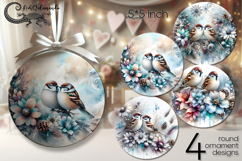 Christmas birds | 4 round ornaments sublimation designs Product Image 1